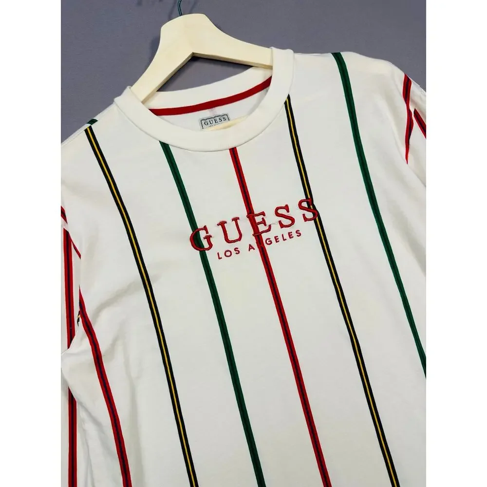 Guess Striped Long Sleeve Embroidered Logo Tee Size Medium - Picture 2 of 6